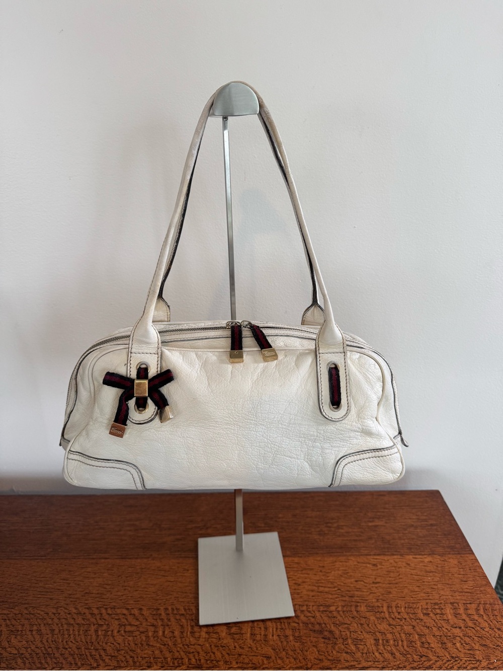 Gucci Vintage Princy Boston Bag - White Leather w/COA